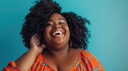 studio portrait of confident overweight happy black woman embodying body positivity and a positive attitude