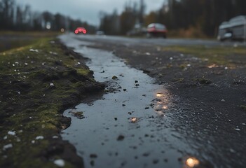 Wall Mural - road rain need damaged that pavement snow broken maintenance asphalt vehicles pothole resulting dangerous street hole sinkhole rty highway construction water