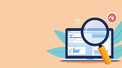 SEO tools, keyword research instruments, flat design illustration