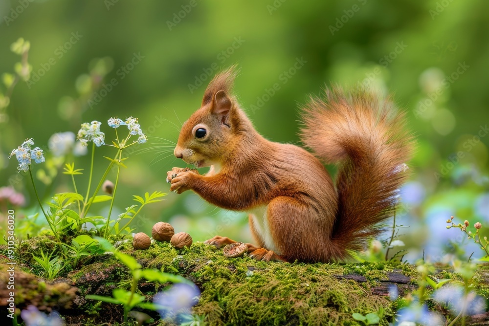 Sciurus vulgaris - Eichhörnchen mit einer Haselnuß. Beautiful simple AI ...