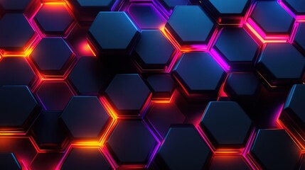 Canvas Print - Abstract Hexagon Pattern with Neon Lights