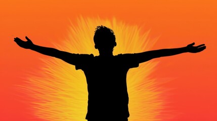 Wall Mural - Silhouette of a person with arms outstretched in victory.