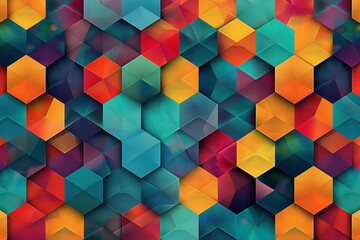 Vibrant-colored hexagons forming a seamless geometric pattern