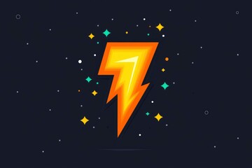 Wall Mural - Yellow Lightning Bolt on Black Background with Stars