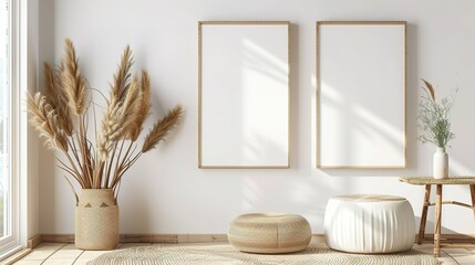 Minimalist Interior with Two Blank Frames and Natural Elements