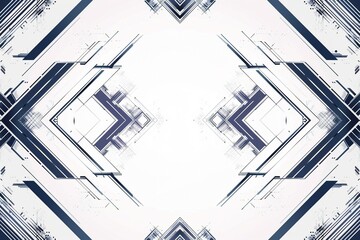 Futuristic geometric border in dark blue set against a clean white background