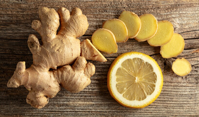 Wall Mural - Fresh ginger and lemon slice.