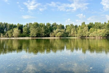 Wall Mural - river ticino in cuggiono village, italy, 4th august 2024