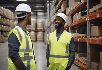 forklift happy focused stock driver transporting warehouse carefully floor shelves large vest white wearing helmet african content driving freight good hard hat indoor industry