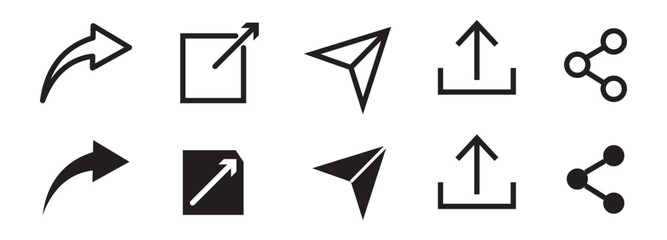 Wall Mural - share icon set. arrow symbol, reply send forward icons button. send message icon. upload icon. conne