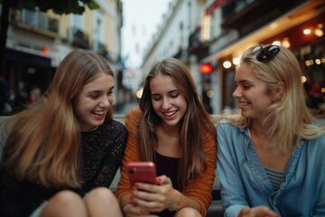 Happy Friends Laughing Together While Looking at Smartphone