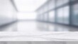 © Anomal - Empty white marble stone table top and blur glass window interior lobby and hall way banner mock up abstract background - can used for display or montage your products