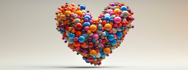 Wall Mural - Heart-shaped abstract sculpture made of colorful spheres against a neutral background.