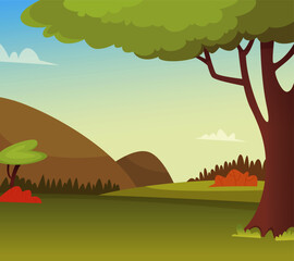 Sticker - wood landscape. beautiful background with green hills and trees vector background