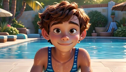 Smiling Boy by the Pool