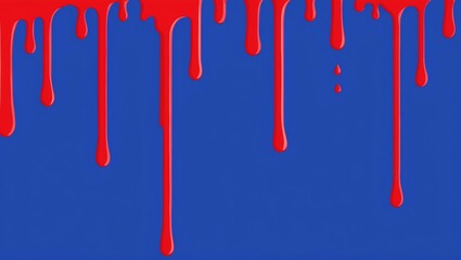 Wall Mural - flat aesthetic linear dripping red paint on blue backg background