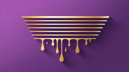 flat aesthetic linear dripping gold paint on purple ba background