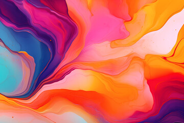 Wall Mural - A colorful fluid art swirls in vibrant shades of pink, purple, orange, and blue creates an abstract background. The flowing patterns suggest a sense of creativity and movement