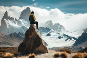 man resting on the rock in el chalten man resting on the rock in el chalten