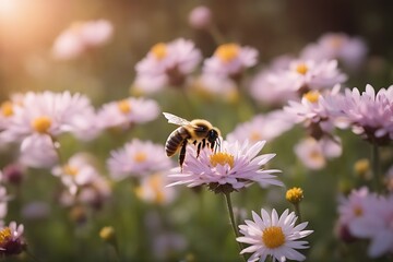 Poster - flower remove bee nectar working animal apiarist apiary bee-swarm garden honey insect nature working-bee