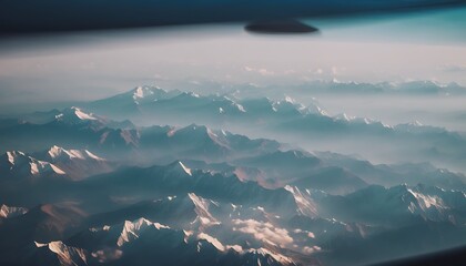 Wall Mural - Himalayas airplane landscape view Nepal Everest Tourism traveling Sky Travel Nature Snow Forest Cloud Mountain Blue Airport Window Asian Plane Vacation Beautiful Tran