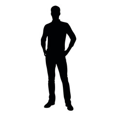 Poster - vector silhouette of a man dressed in a shirt and jeans standing with hands on hips, side view