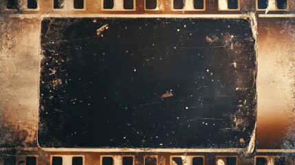 vintage film frame weathered super 8mm celluloid border with authentic scratches and dust nostalgic sepia tones textured overlay