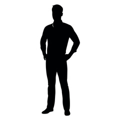 Poster - vector silhouette of a man dressed in a shirt and jeans standing with hands on hips, side view