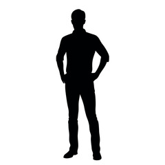 Canvas Print - vector silhouette of a man dressed in a shirt and jeans standing with hands on hips, side view