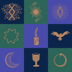 Wall Mural - Set of magic symbols, celestial seamless pattern. Astrological, magical and esoteric symbols.