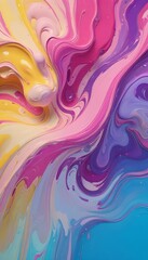 Wall Mural - Colorful abstract fluid painting with swirling pink, purple, yellow, and blue hues