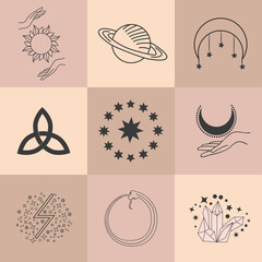 Wall Mural - Set of magic symbols, celestial seamless pattern. Astrological, magical and esoteric symbols.