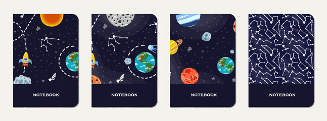 Canvas Print - School diary cover design with childish galaxy.