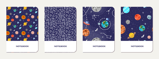 Wall Mural - school diary cover design with childish galaxy.