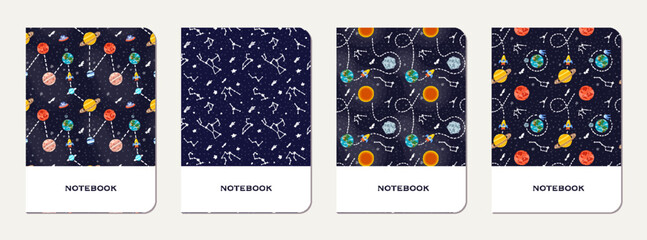 Wall Mural - school notebook cover design with cartoon galaxy.