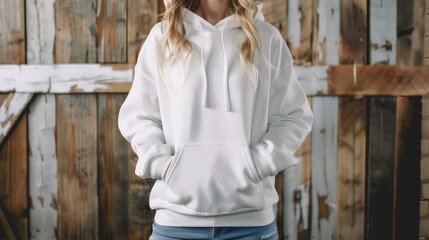 Wall Mural - White Hoodie Mockup on Rustic Background