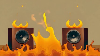 Poster - Two speakers with flames engulfing them, creating a dramatic visual effect that symbolizes energy and passion.