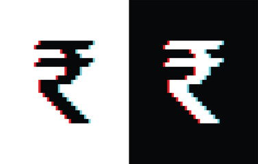 Poster - glich effect pixel Indian Rupee icon pixel art money sign for 8 bit game