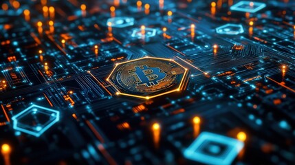 Digital art representation of blockchain technology and cryptocurrencies
