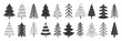 © LadadikArt - Christmas tree black icons. New year symbols, xmas decorative trees doodle style. Hand drawn winter holidays decorations, racy vector clipart
