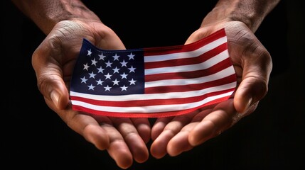 A hand holding a piece of paper with the American flag on it