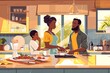 © viktorbond - black African Family in a bright kitchen preparing morning breakfast