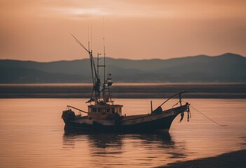Wall Mural - fishing boat net sea fish fisherman vessel sky water colours bay commercial calm coast ocean traditional catch trawler fishing-trawler serene ship arm peaceful