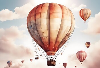 Wall Mural - hot watercolor balloon white air isolated vintage illustrations hand background drawn sky flying design illustration