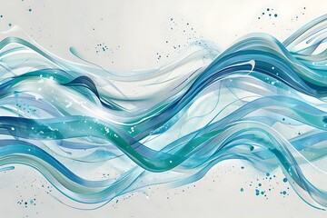 Wall Mural - an abstract wave pattern with flowing lines in shades of blue and teal, accented with splashes of wh
