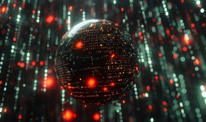 Globe surrounded by digital code and binary