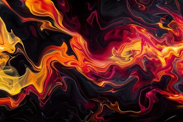 Wall Mural - a dynamic, abstract flame pattern with swirling tendrils of red, orange, and yellow, set against a d