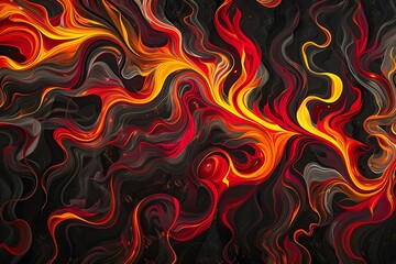 Wall Mural - a dynamic, abstract flame pattern with swirling tendrils of red, orange, and yellow, set against a d
