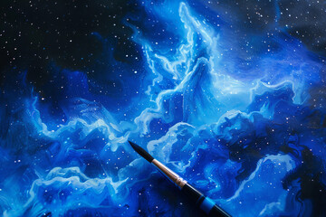 Wall Mural - A painting of a blue sky with a brush in the middle