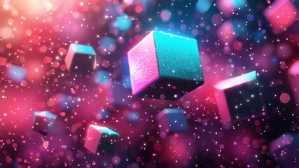 Wall Mural - Colorful Floating Cubes in Abstract Glittering Background